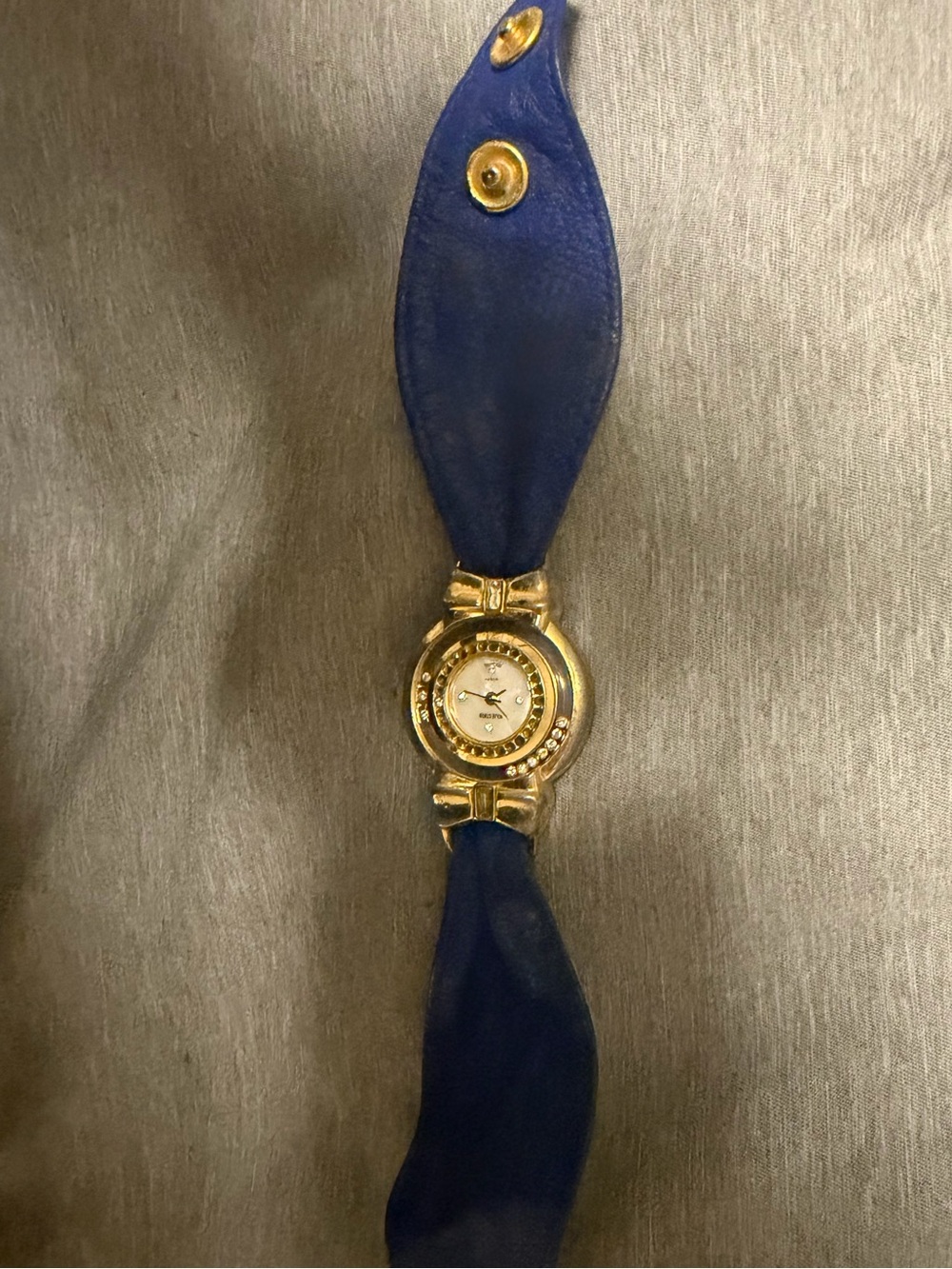Gold majestron watch with Blue Leather strap - Women Accessories